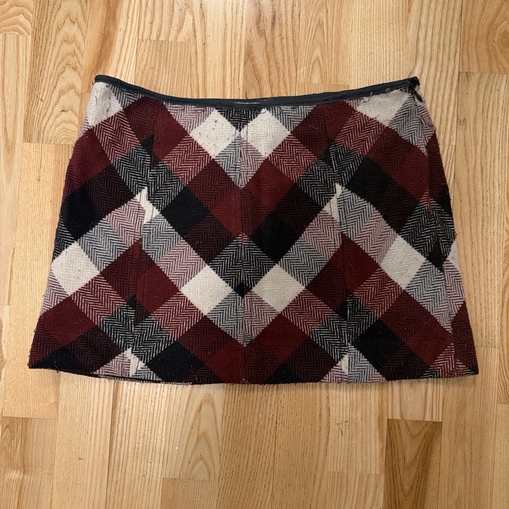 Free People Checkered Mini Skirt in Burgundy and Black